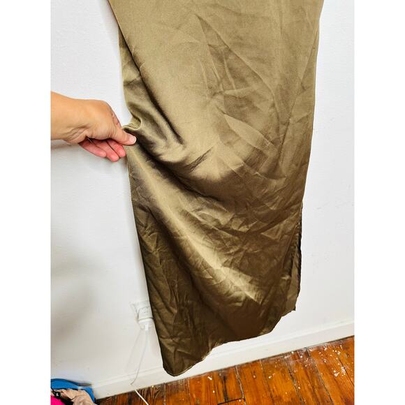 leRumi Green Brown Side Slit Shift Kinsey Back Tie Slip Dress size Medium - Picture 14 of 16